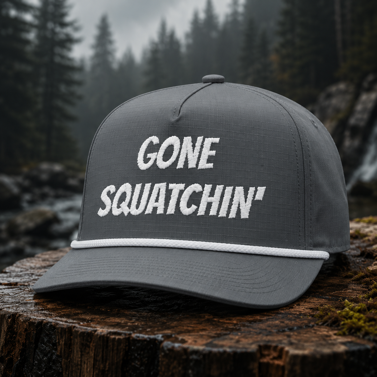 Gone Squatchin' Rope Cap — Bigfoot Hunting Trucker Hat