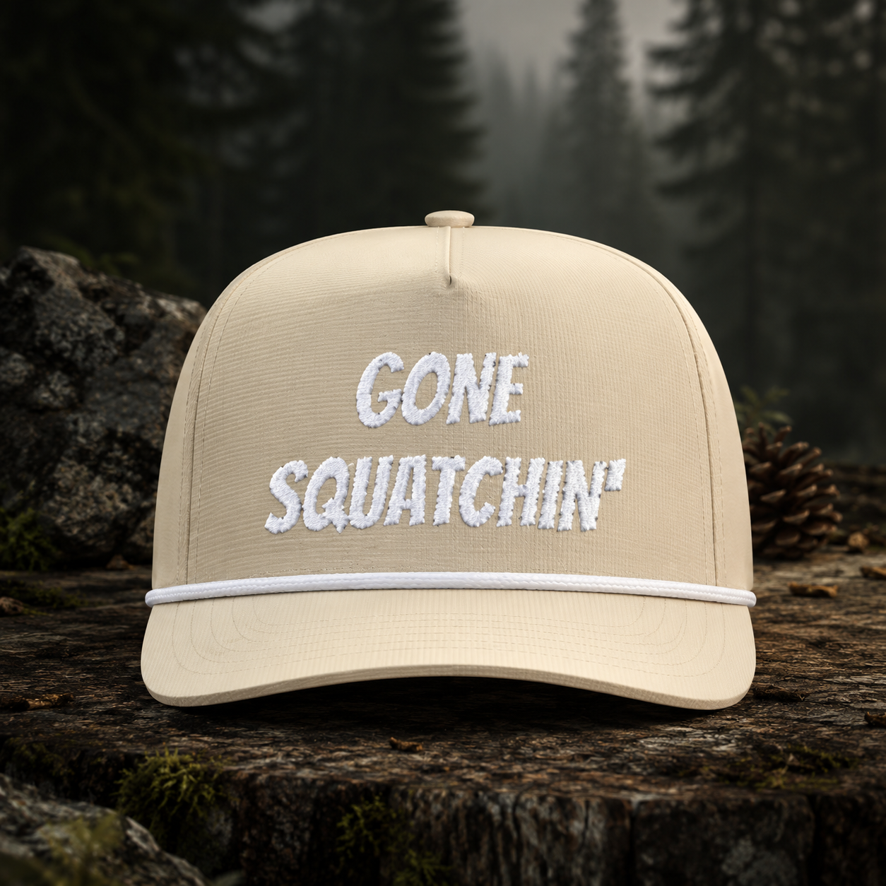 Gone Squatchin' Rope Cap — Bigfoot Hunting Trucker Hat