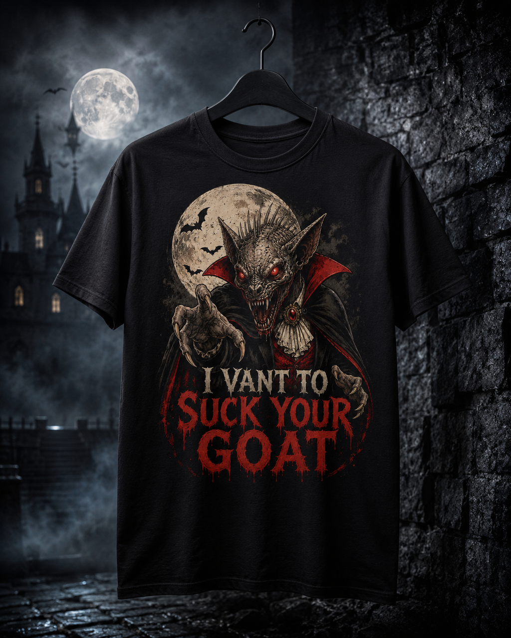 I Vant to Suck Your Goat – Vampire Chupacabra Graphic T-Shirt
