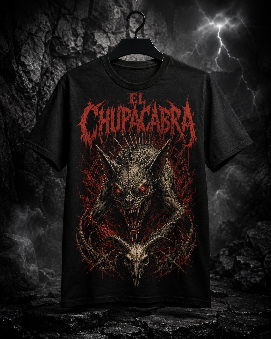 El Chupacabra Blood Moon – Heavy Metal Cryptid T-Shirt