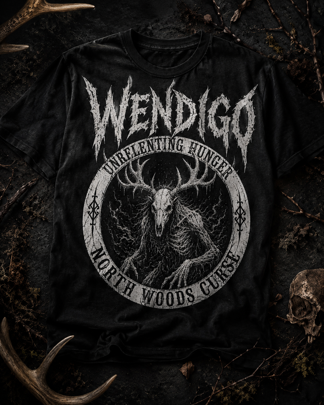 Wendigo Unrelenting Hunger Cryptid T-Shirt | North Woods Horror Graphic Tee