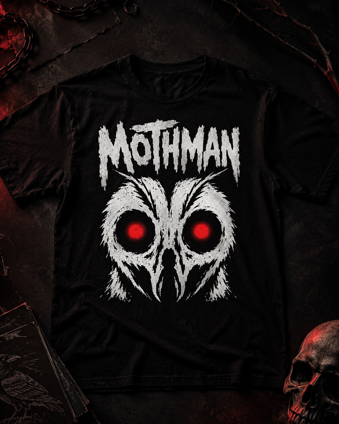Mothman Red Eyes Cryptid T-Shirt | Minimal Horror Graphic Tee
