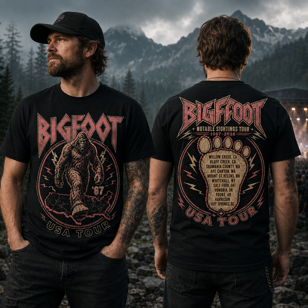 Bigfoot Notable Sightings USA Tour Front & Back Graphic T-Shirt