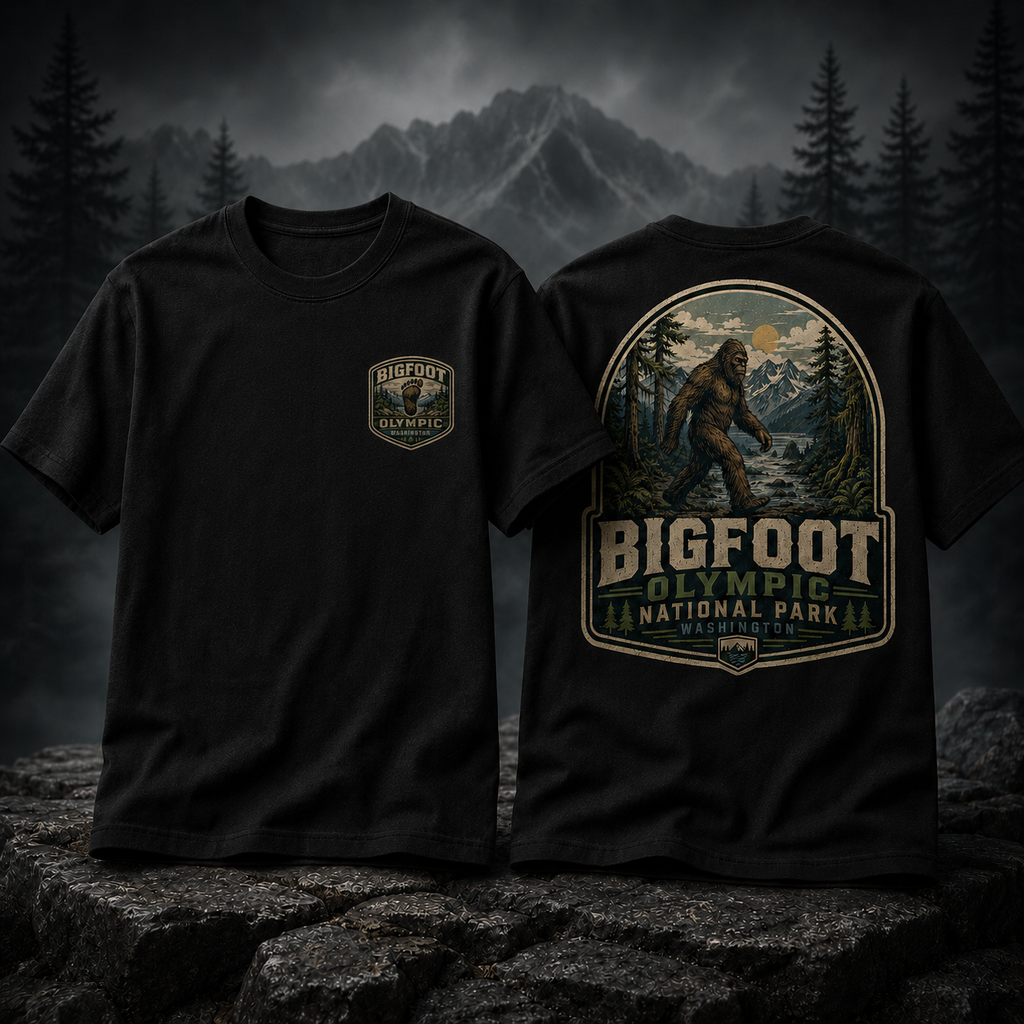 Bigfoot Olympic National Park Washington Front & Back Graphic T-Shirt