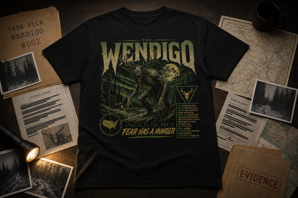 Case File #002 Wendigo Cryptid T-Shirt | MonsterLoom Folklore Horror Shirt