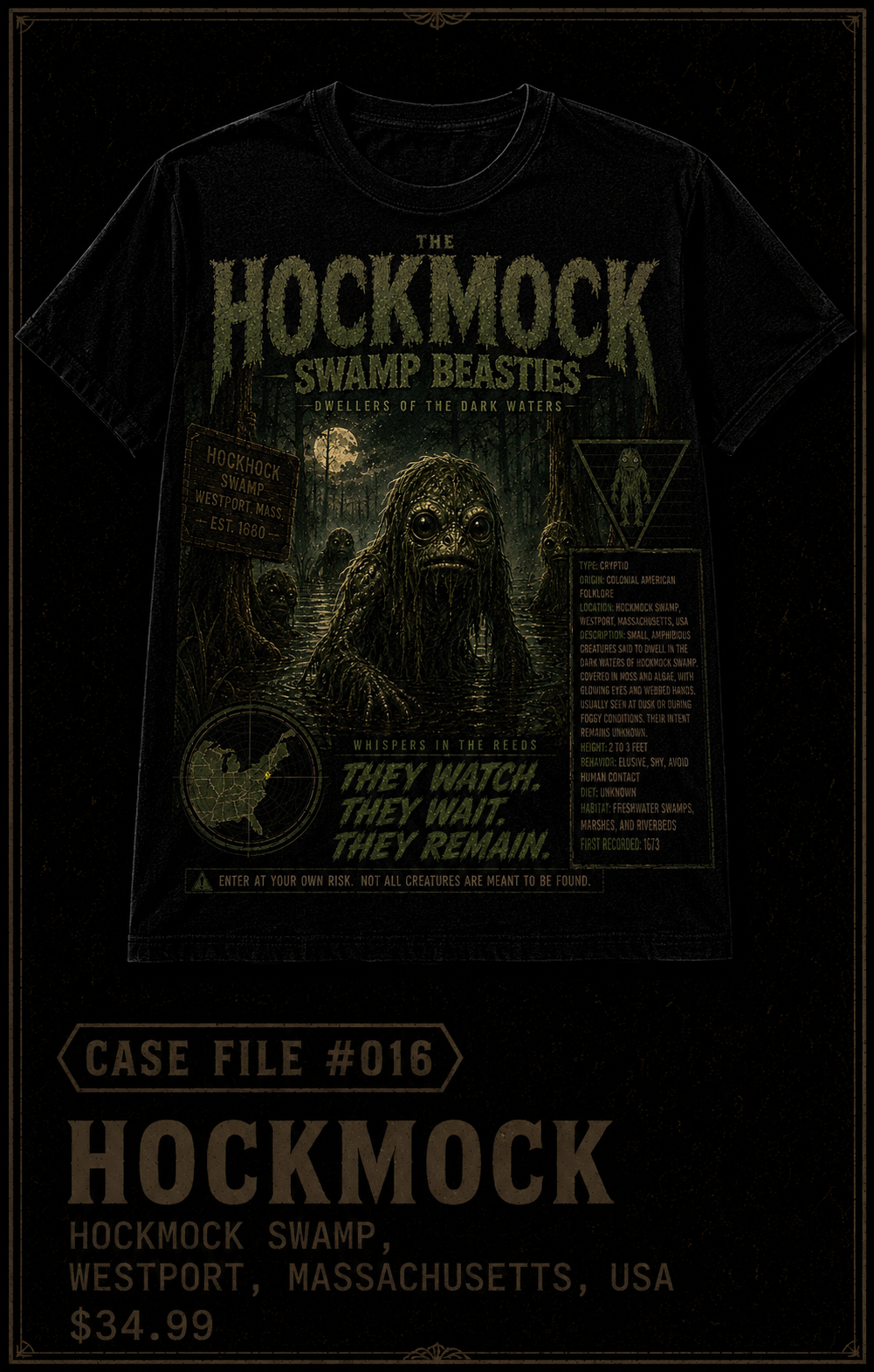 Case File 016: Hockomock Swamp Monster – The Bridgewater Mystery T-Shirt