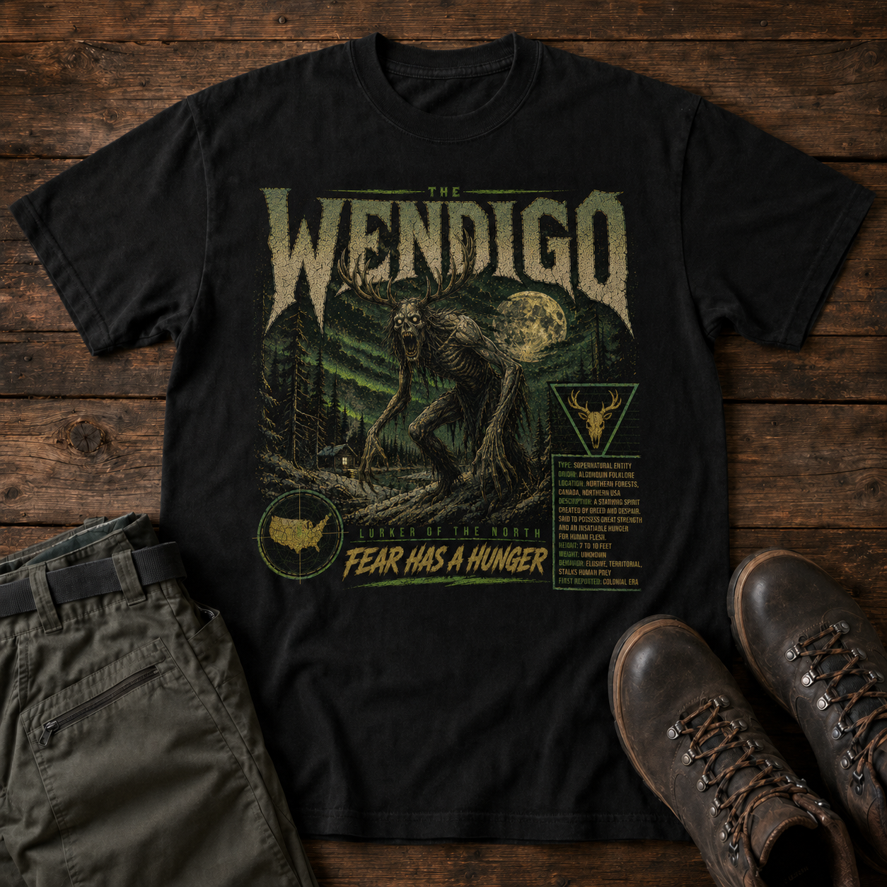 Case File #002 Wendigo Cryptid T-Shirt | MonsterLoom Folklore Horror Shirt