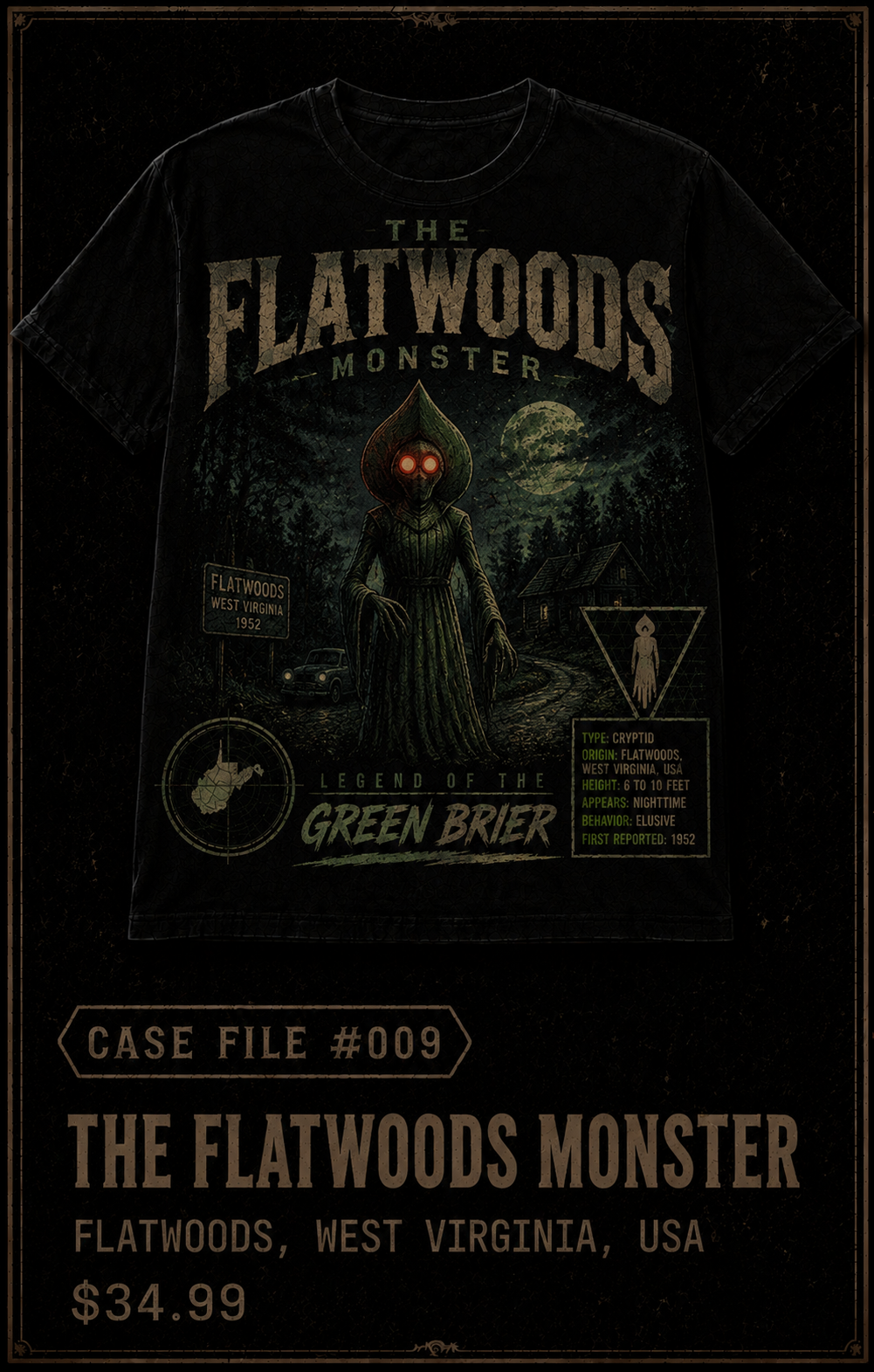Case File 009: The Flatwoods Monster – The Braxton County Encounter T-Shirt