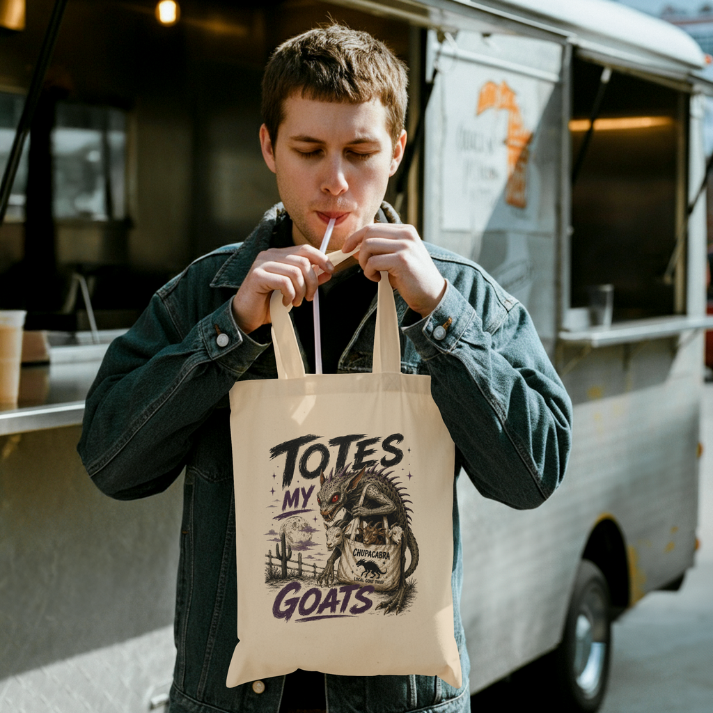 Totes My Goats | Chupacabra Tote Bag | Funny Cryptid Canvas Tote | Vintage Horror style | MonsterLoom