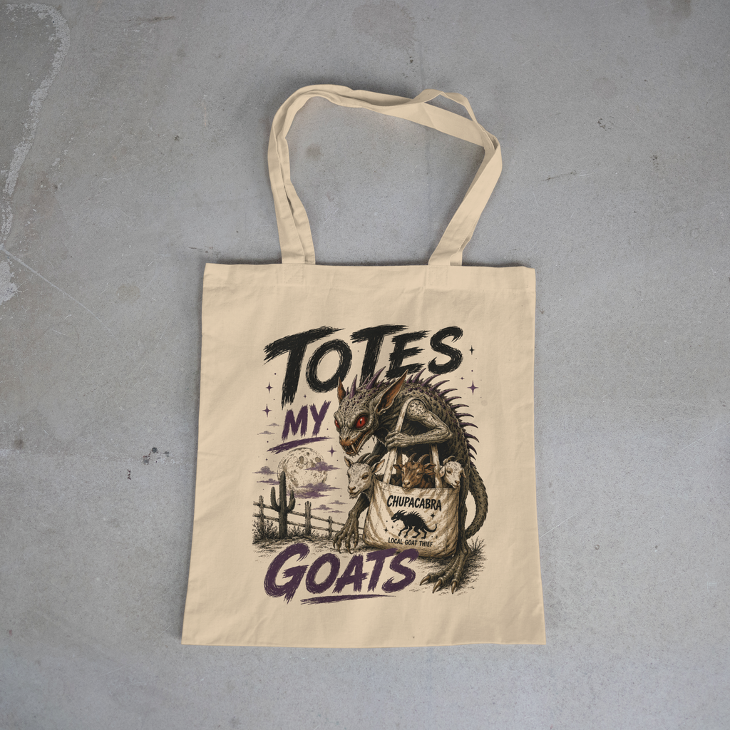 Totes My Goats | Chupacabra Tote Bag | Funny Cryptid Canvas Tote | Vintage Horror style | MonsterLoom