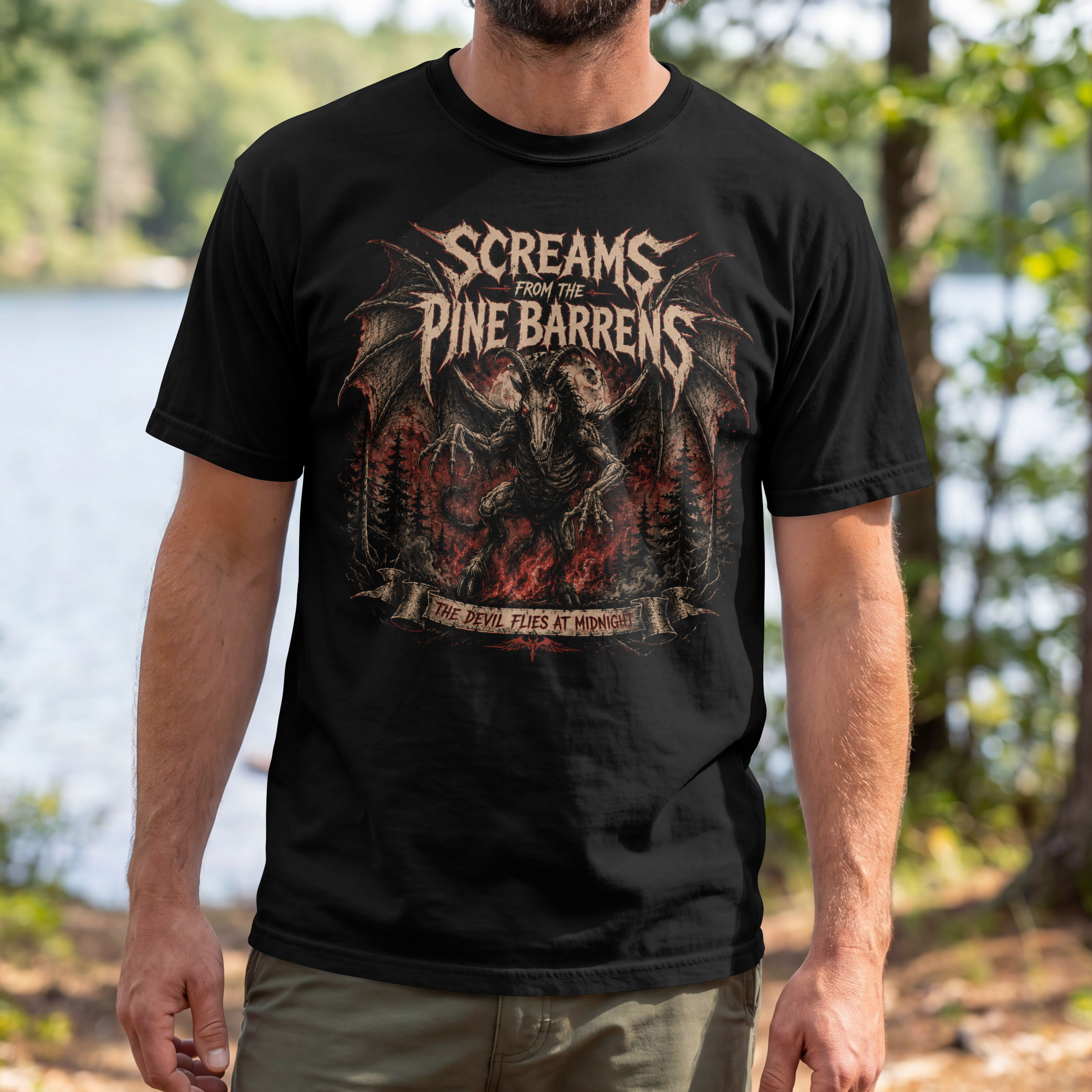 Screams From the Pine Barrens Shirt – Jersey Devil Heavy Metal Cryptid Tee