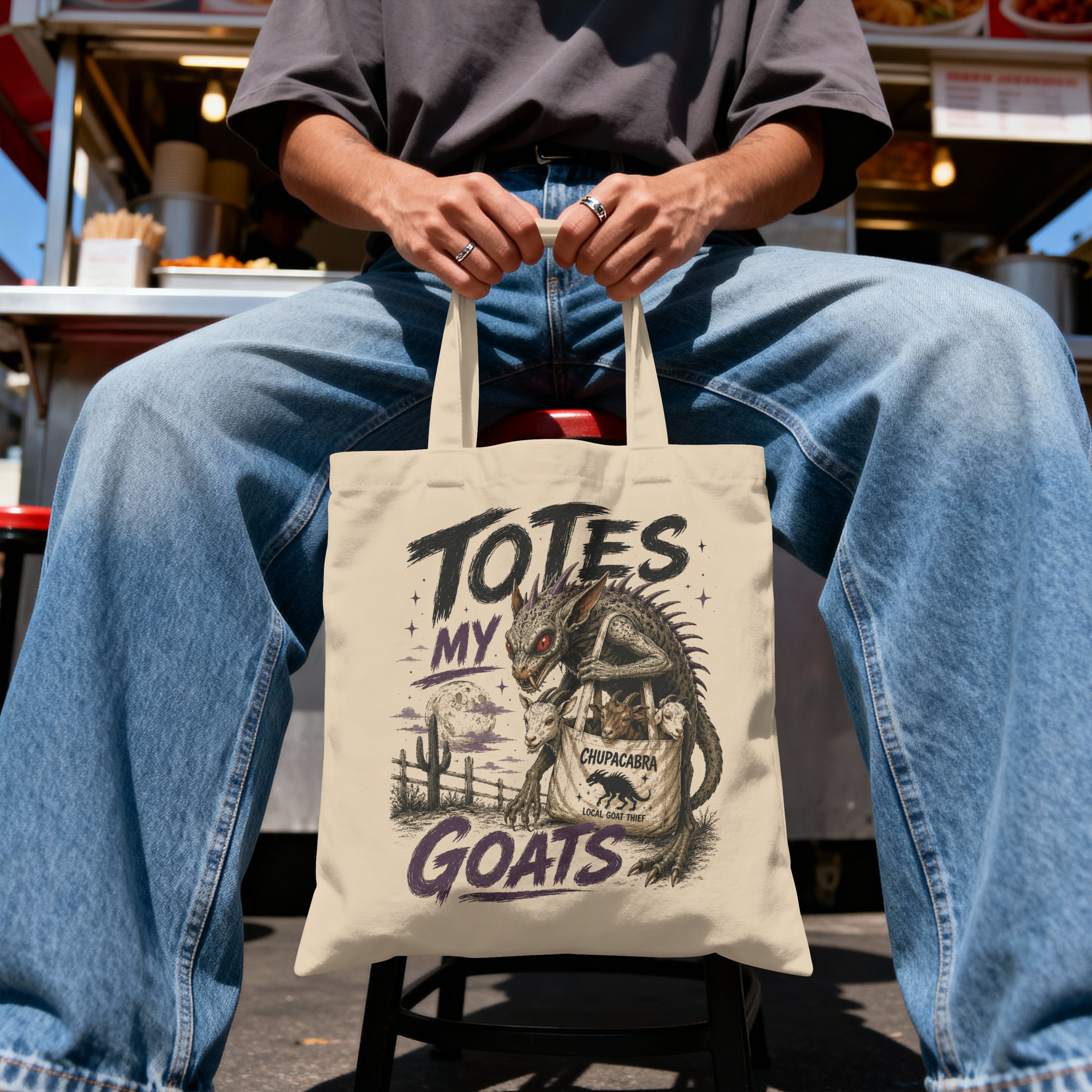 Totes My Goats | Chupacabra Tote Bag | Funny Cryptid Canvas Tote | Vintage Horror style | MonsterLoom