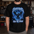 Thunderbird Ride the Storm Cryptid T-Shirt | Electric Blue Metal Graphic Tee