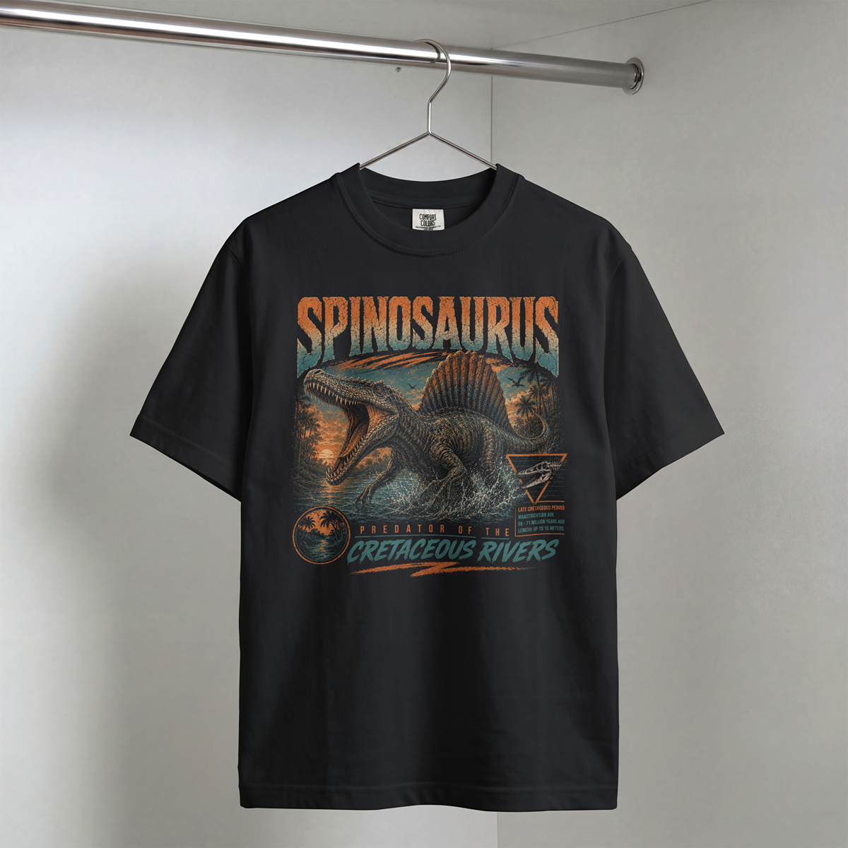 Spinosaurus Retro Graphic T-Shirt — Jurassic River Adventure Tee